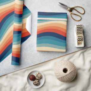 Colourful Retro Waves Vintage Wrapping Paper