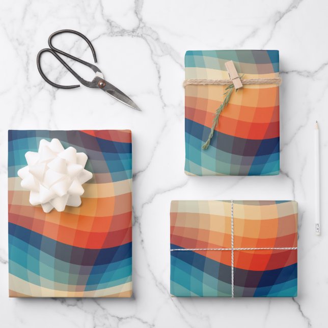 Colourful Retro Waves Vintage Wrapping Paper Sheet (Front)