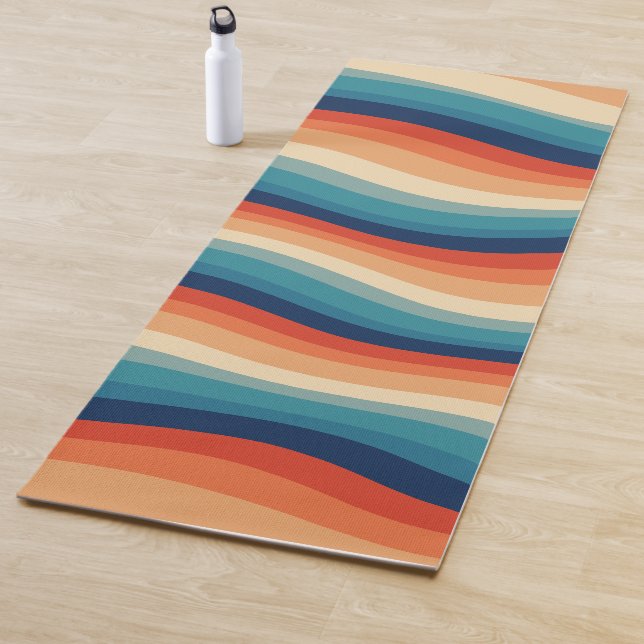 Colourful Retro Waves Vintage Yoga Mat (In Situ)