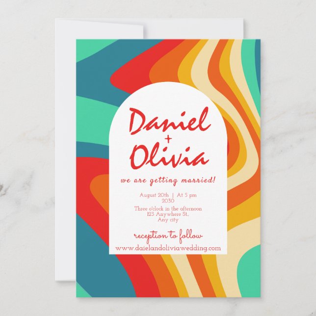 Colourful Retro Wedding with Photo Invitation (Front)