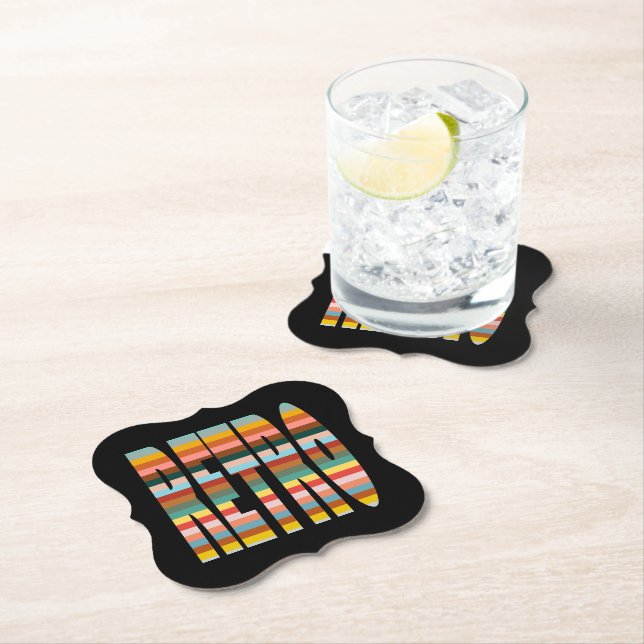 Colourful Retro Word Stripes  Paper Coaster (Insitu)