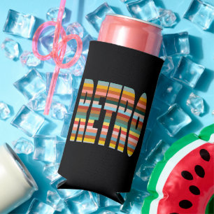 Colourful Retro Word Stripes  Seltzer Can Cooler