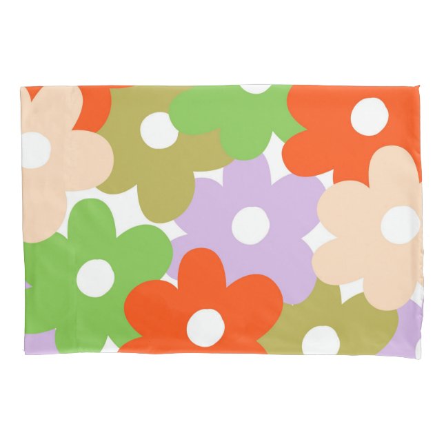 Colourful Retro Y2K Playful Blossom Tropical Flora Pillowcase (Front)