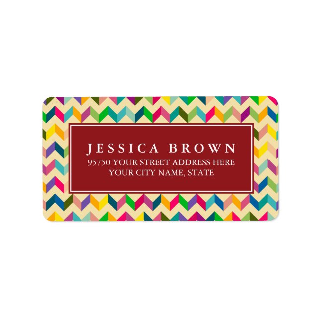 Colourful Retro Zigzag custom return address label (Front)