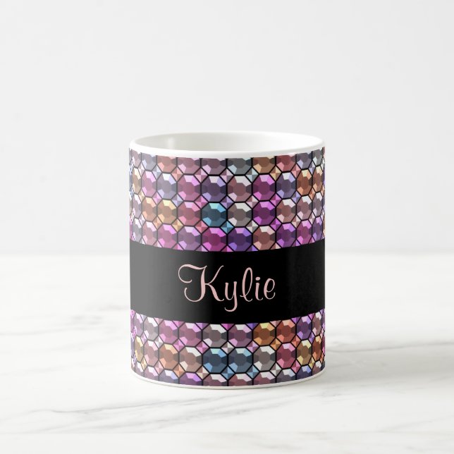 Colourful Rhinestone with custom name Coffee Mug (Center)