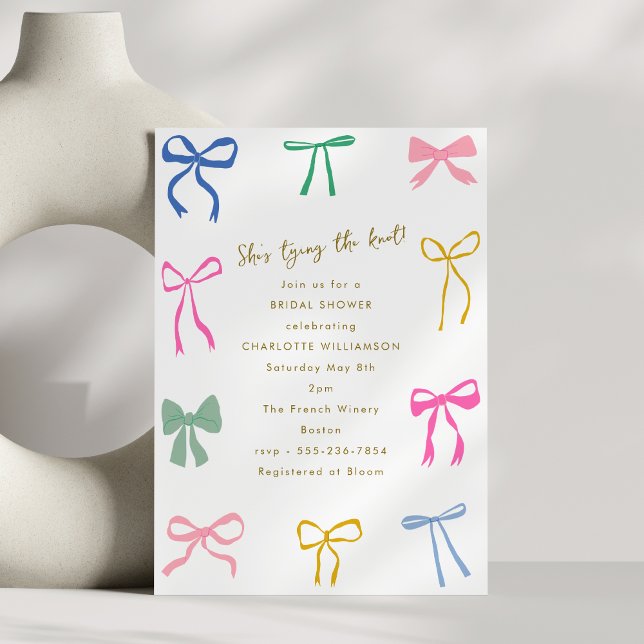 Colourful Ribbon Bow Knot Script Bridal Shower Invitation (Creator Uploaded)