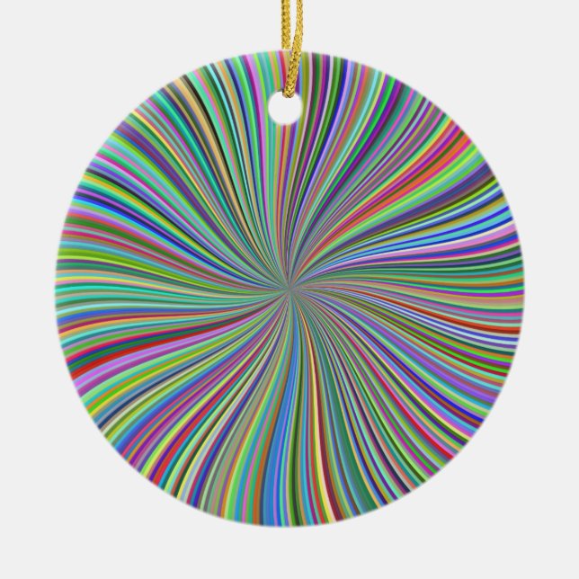 Colourful Ribbon Spiral Swirling Optical Art Ceramic Ornament (Front)