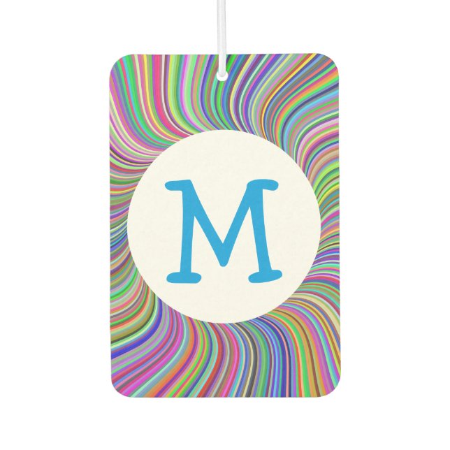 Colourful Ribbon Swirls Monogrammed Spiral Art Air Freshener (Front)