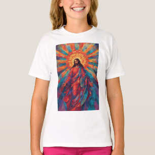 Colourful Risen Jesus Christian Girl's Tee Shirt