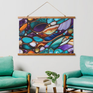 Colourful River Rock Pebbles in Stained Glass Look Hanging Tapestry