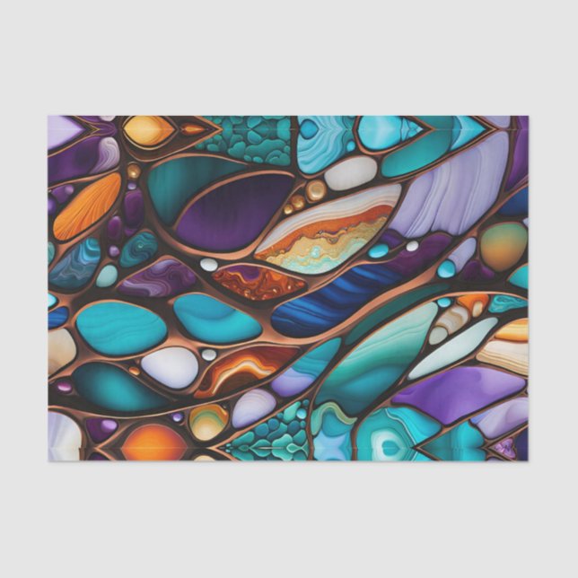 Colourful River Rock Pebbles in Stained Glass Look Tissue Paper (Front)