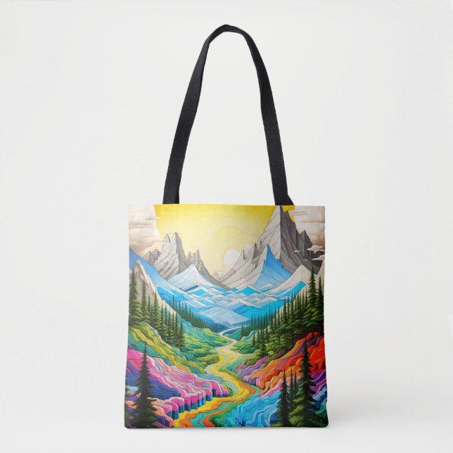 Colourful River Valley Illustration Tote Bag (Front)