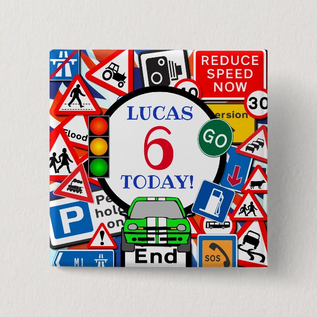 Colourful Road Sign Collage Custom Kid's Age 2 Inch Square Button (Front)
