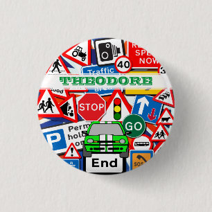 Colourful Road Signs, and Automobile Custom Name 1 Inch Round Button