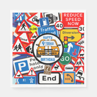 Colourful Road Signs Collage Birthday Party Napkin