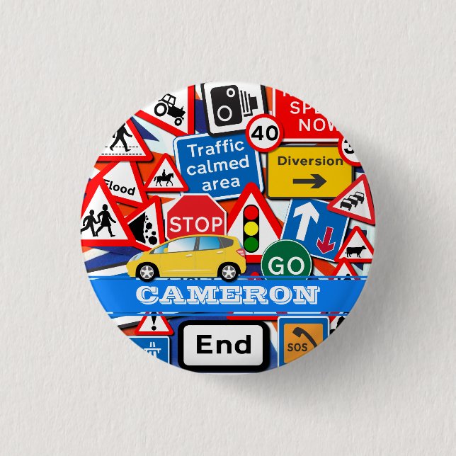 Colourful Road Signs Custom Kids' Name 1 Inch Round Button (Front)