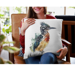 Colourful Roadrunner in water colour Throw Pillow