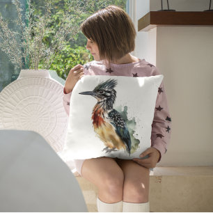 Colourful Roadrunner in watercolor Throw Pillow