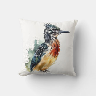 Colourful Roadrunner in watercolor Throw Pillow