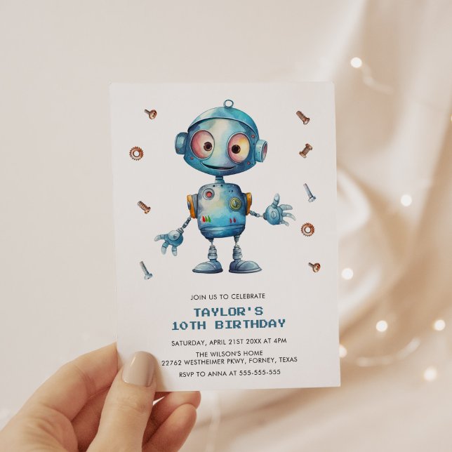 Colourful Robot Boys Birthday Party Invitation (Creator Uploaded)