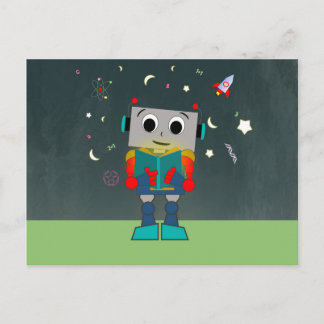 Colourful Robot Reading Book Postcard