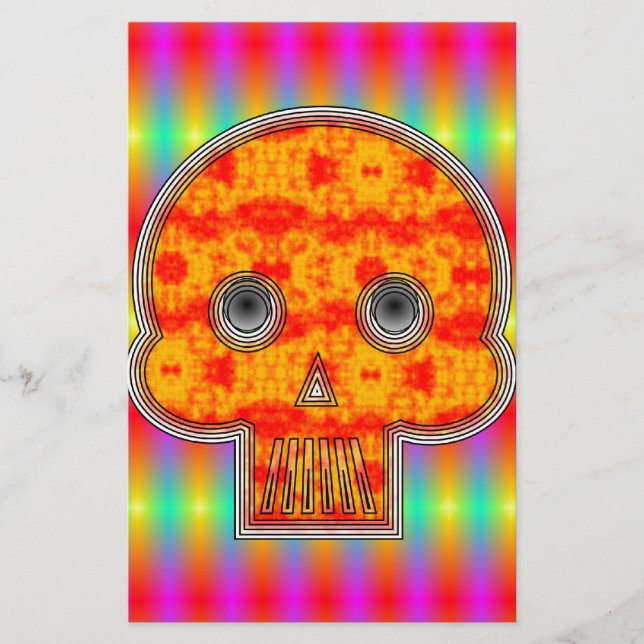 Colourful Robot Skull On Rainbow Background (Front)