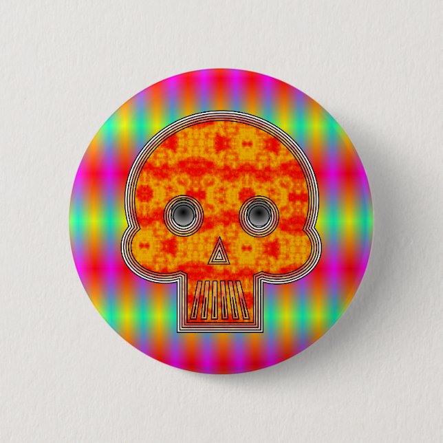 Colourful Robot Skull On Rainbow Background 2 Inch Round Button (Front)