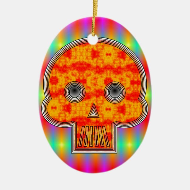 Colourful Robot Skull On Rainbow Background Ceramic Ornament (Front)