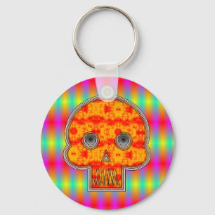 Colourful Robot Skull On Rainbow Background Keychain