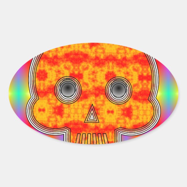 Colourful Robot Skull On Rainbow Background Oval Sticker (Front)