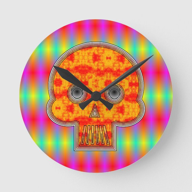 Colourful Robot Skull On Rainbow Background Round Clock (Front)