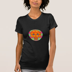 Colourful Robot Skull On Rainbow Background T-Shirt