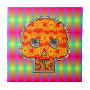 Colourful Robot Skull On Rainbow Background Tile