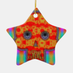 Colourful Robot Skull Painting Ceramic Ornament