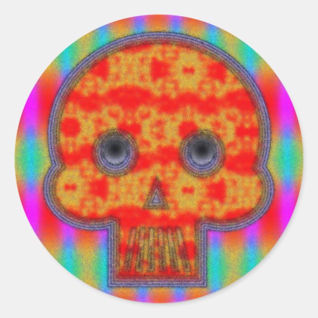 Colourful Robot Skull Painting Classic Round Sticker (Front)
