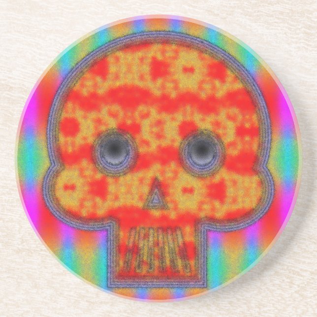 Colourful Robot Skull Painting Coaster (Front)