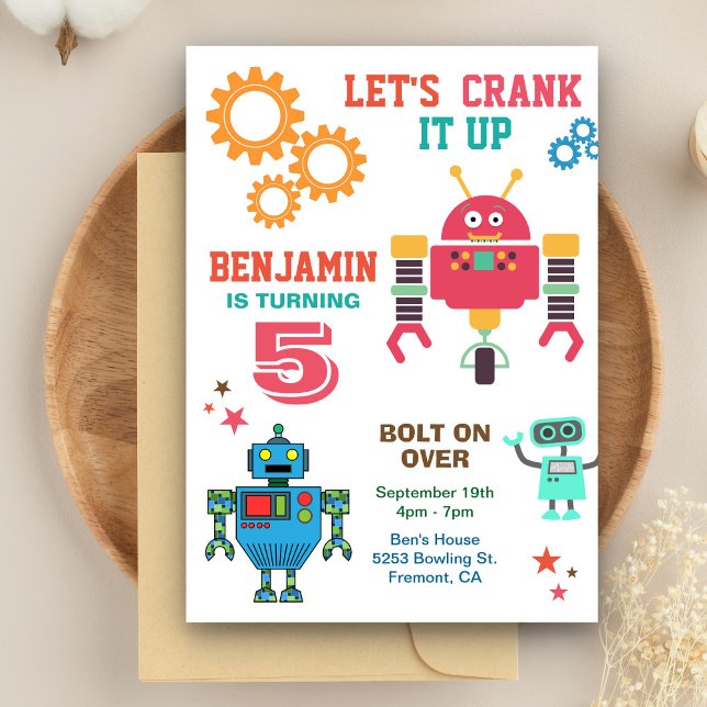 Colourful Robots Kids Birthday Party Invitation (Creator Uploaded)