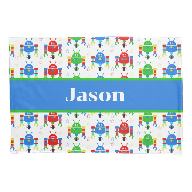 Colourful Robots Kids Personalized Pillowcase (Front)
