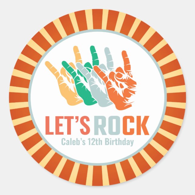 Colourful Rock and Roll Rockstar Birthday Classic Round Sticker (Front)