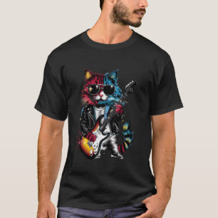 Colourful Rock Cat Playing Guitar T-Shirt