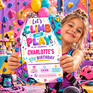 Colourful Rock Climbing Play Kids Birthday Party Invitation