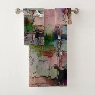 Colourful rock predominated salmon to greenish gre bath towel set