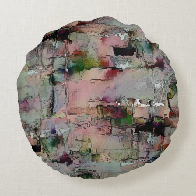 Colourful rock predominated salmon to greenish gre round pillow (Back)