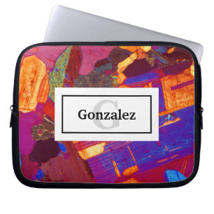 Colourful Rock Thin Section with Name and Monogram Laptop Sleeve