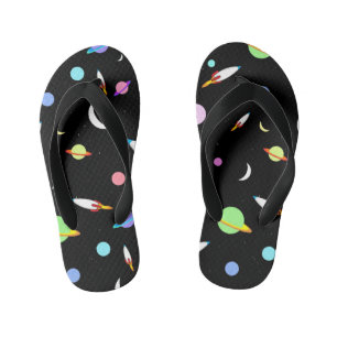 Colourful Rockets Planets Moons Stars Outer Space Kid's Flip Flops