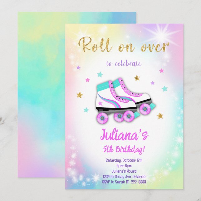 Colourful Roller Skate Birthday Invitation (Front/Back)