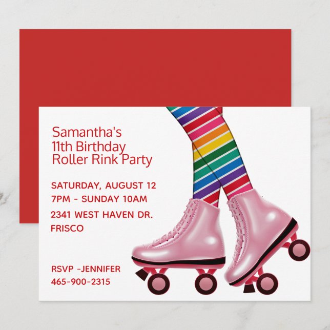 Colourful Roller Skating Birthday Party Invitation (Front/Back)