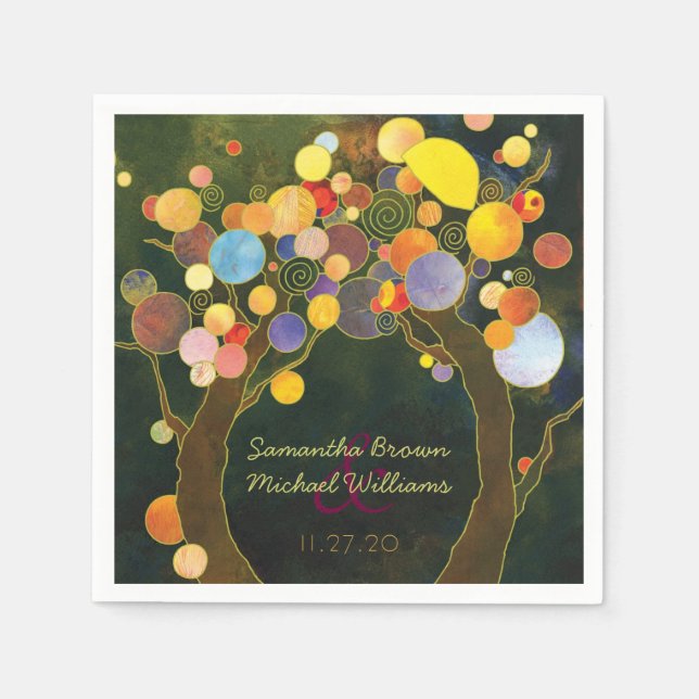 Colourful Romantic Love Trees Wedding Napkin (Front)