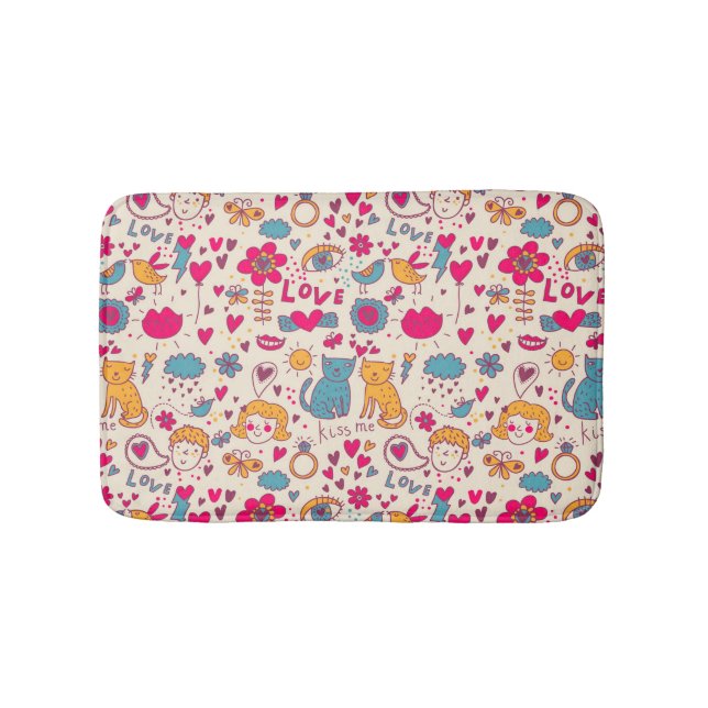 Colourful romantic pattern bath mat (Front)