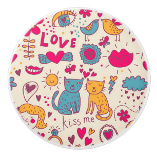 Colourful romantic pattern ceramic knob